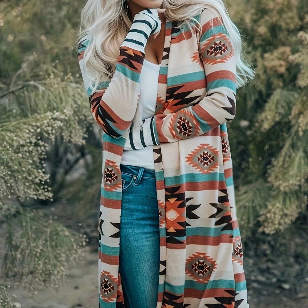 Unbranded Fashion Aztec Print Cardigan Casual‎ Knit Knee Length NEW L